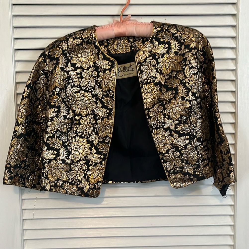 Vintage jacquard silk shrug size S